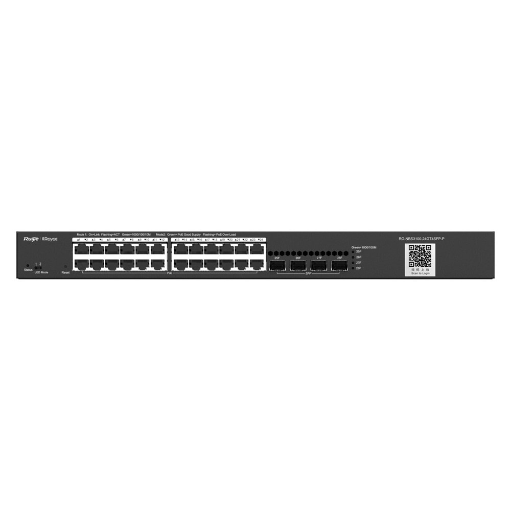 Ruijie RG-NBS3100-24GT4SFP-P 24 Port Gigabit + 4X1GB SFP Uplink L2 Yönetilebilir 370W Poe Switch
