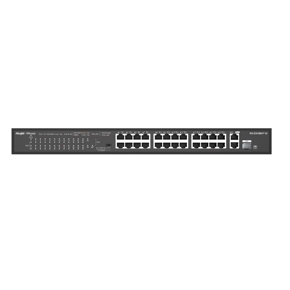Ruijie RG-ES126S-P V2 24 10/100+2X1GB SFP Uplink 370W Poe Rackmount Switch