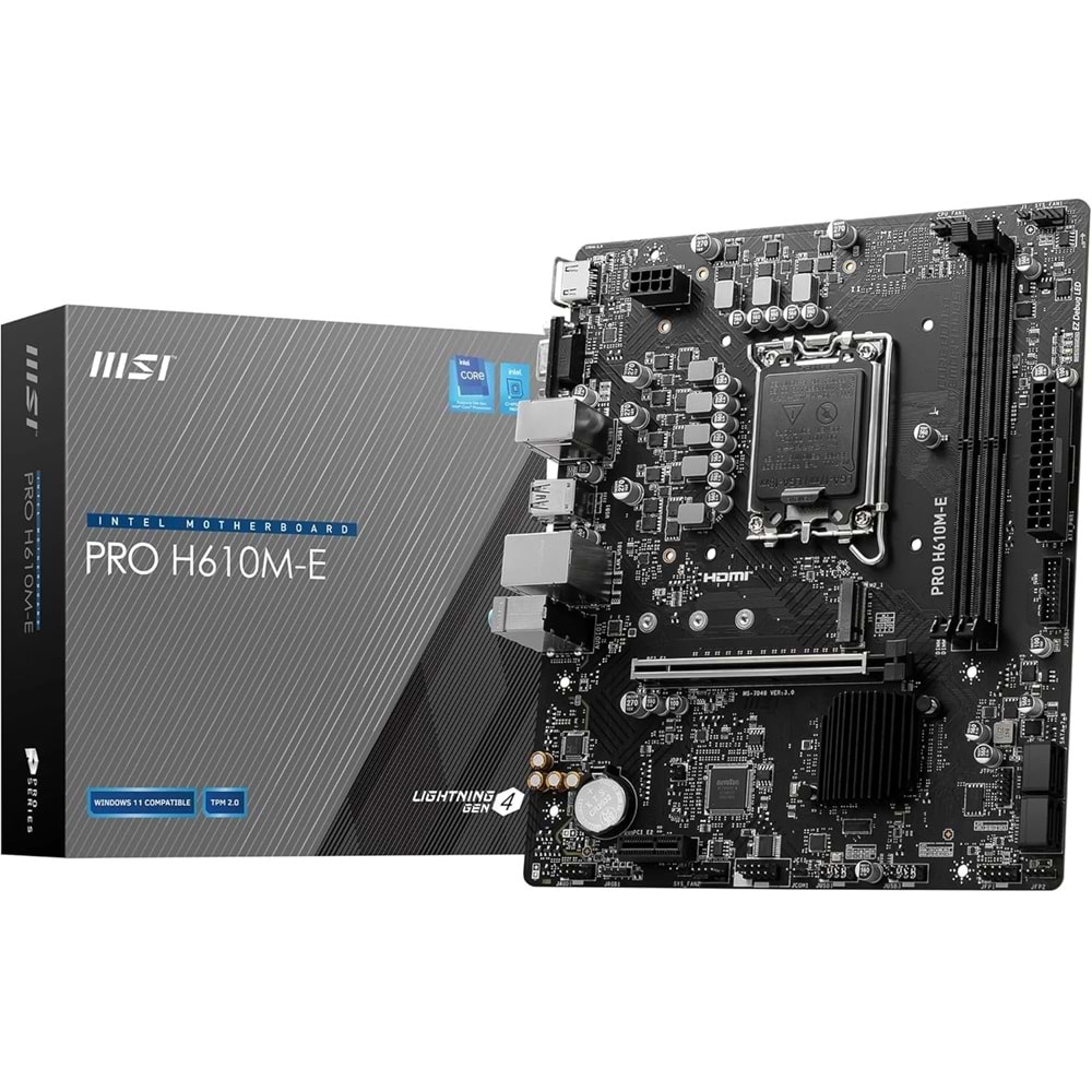 Msi Pro H610M-E DDR5 5600Mhz 1XVGA 1XHDMI 1XM.2 USB 3.2 Matx 1700P (12. / 13. VE 14. Nesil İşlemci Uyumlu)