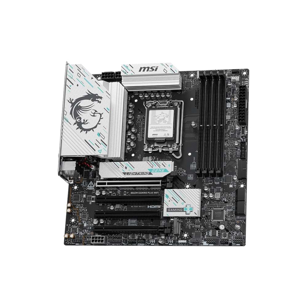 MSI B860M Gaming PLUS WiFi mATX Anakart 1851 DDR5 8600MHz(OC), 3xM.2, TB4, Wi-Fi 7, 5G LAN