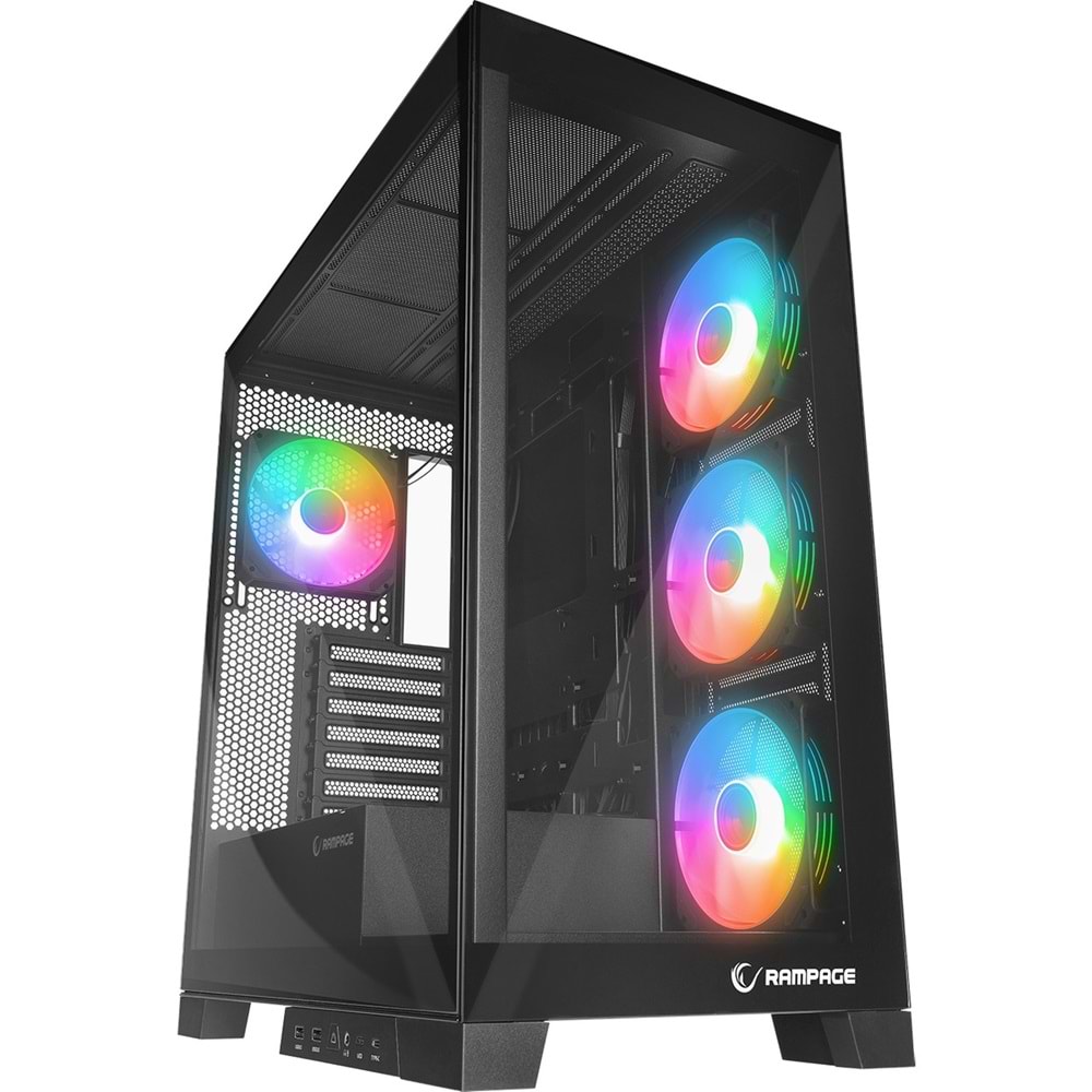Rampage HYDRA V2 BLACK 4XARGB Fan+Hub Type-C E-ATX Exclusive Siyah Gaming Oyuncu