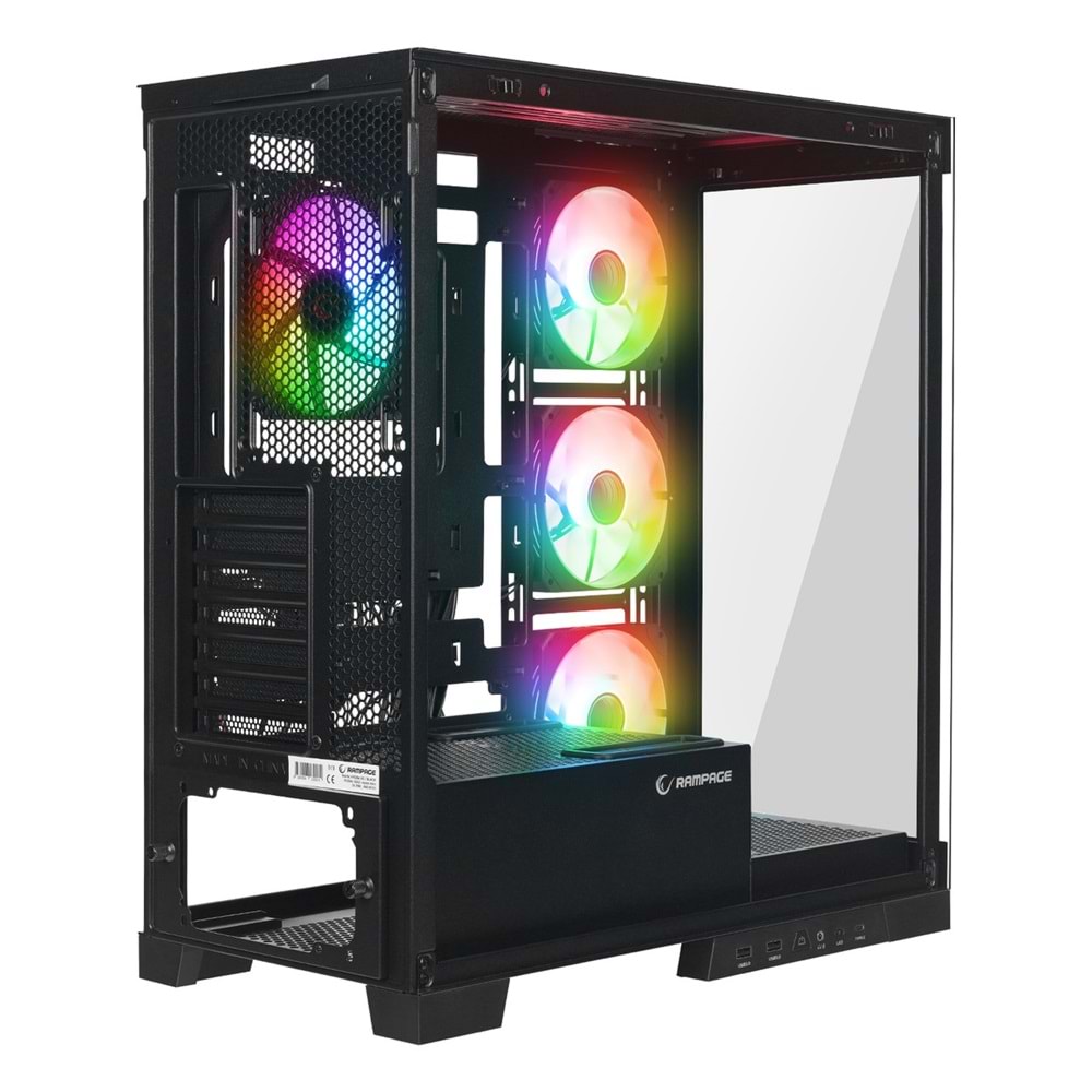 Rampage HYDRA V2 BLACK 4XARGB Fan+Hub Type-C E-ATX Exclusive Siyah Gaming Oyuncu