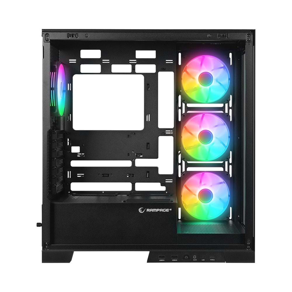 Rampage HYDRA V2 BLACK 4XARGB Fan+Hub Type-C E-ATX Exclusive Siyah Gaming Oyuncu