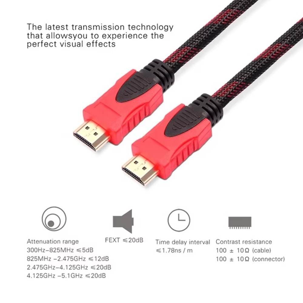 Sensei S-N14050 2K 1.4V 3D Altın Uçlu Örgülü HDMI Kablo (5m)