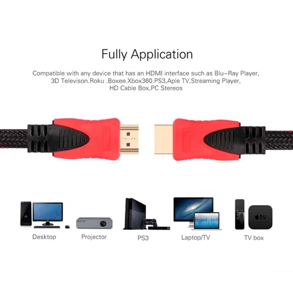 Sensei S-N14050 2K 1.4V 3D Altın Uçlu Örgülü HDMI Kablo (5m)