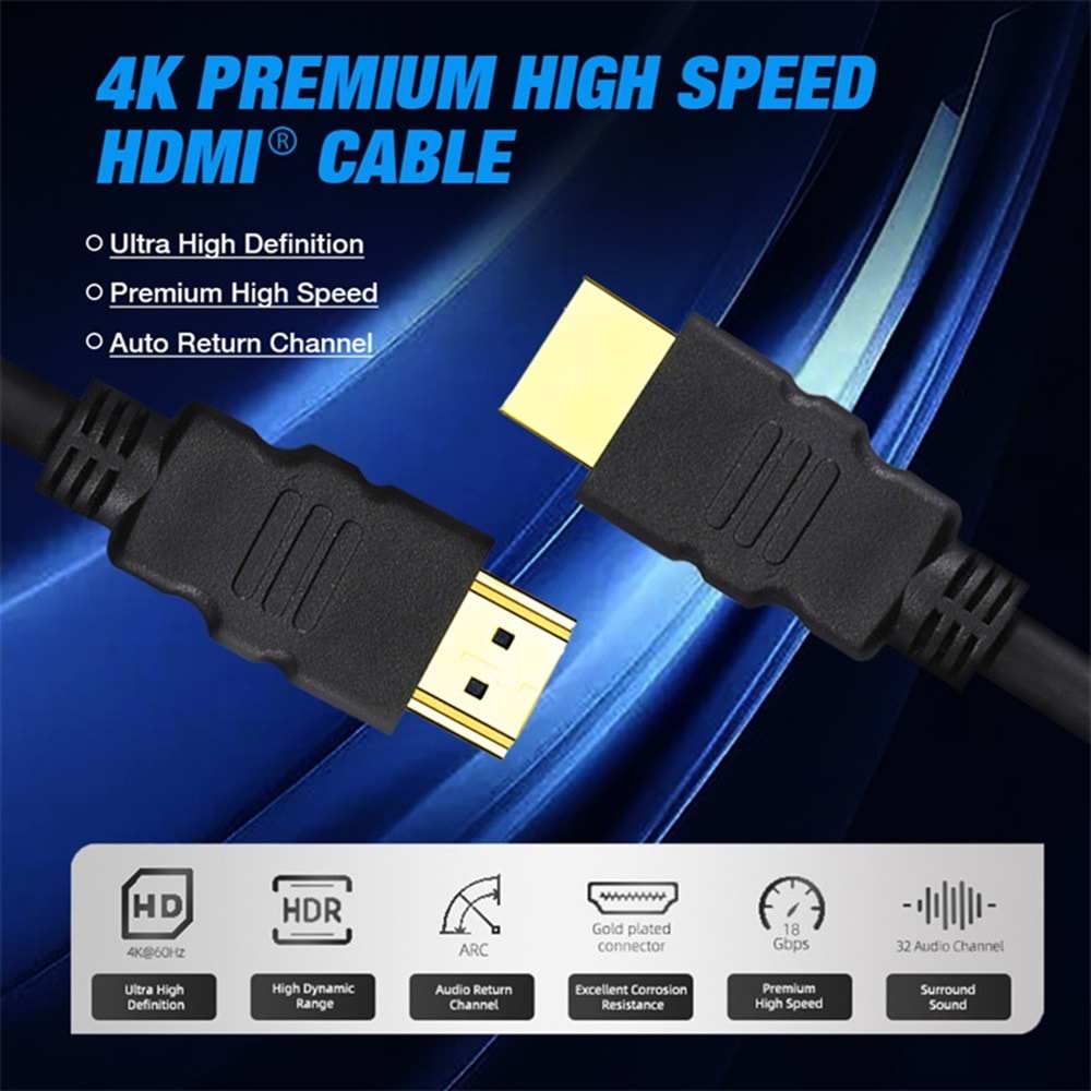 Sensei S-LN19100 19+1 4K 2.0V 60Hz Altın Uçlu HDMI Kablo (10m)