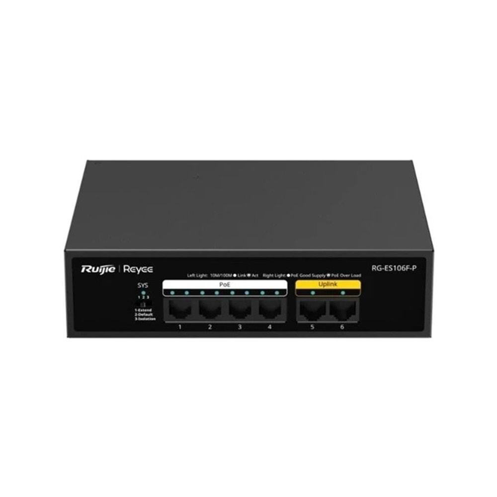 Ruijie Reyee RG-ES106F-P 4 Port 10/100 +2 Port 10/100 Uplink PoE Switch (54W)