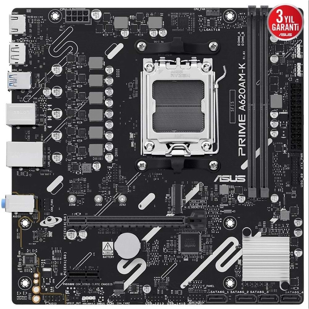 Asus PRIME A620AM-K 2xDDR5 1x M.2 DP HDMI AM5 Soket Anakart
