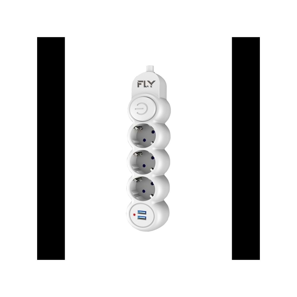 FLY 3393-01 3 Soket 2 USB Akım Korumalı Priz 2.1A Anahtarlı 2Mt Kablo (Beyaz)