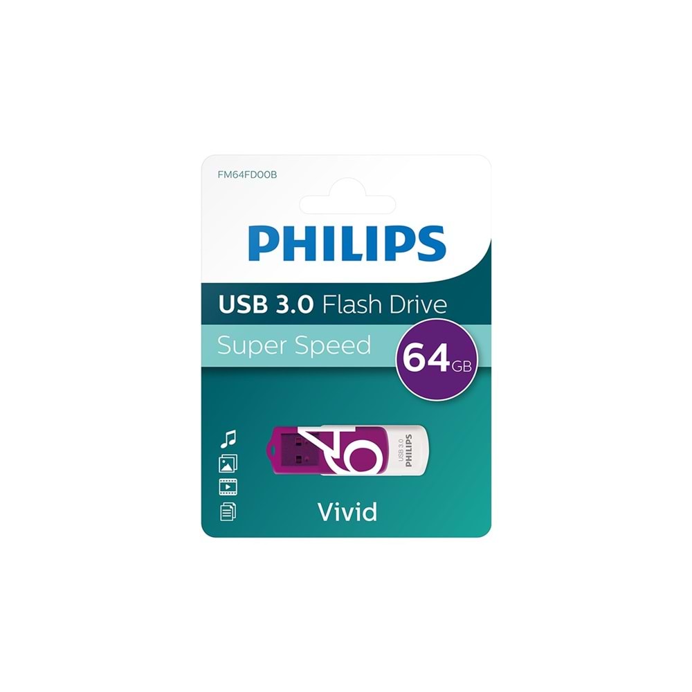 Philips FM64FD00B 64GB USB 3.0 Vivid Mor Flash Disk