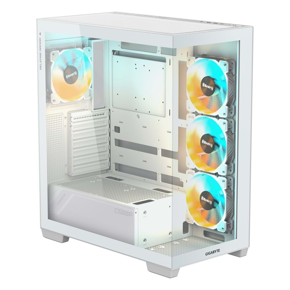 Gigabyte GB-C500PI-ST Panoramic Stealth Ice Mid Tower PC Case Beyaz Tempered Glass 4x ARGB Fan