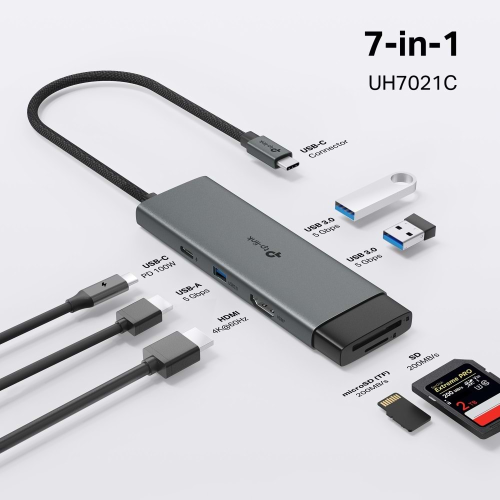 Tp-Link UH7021C USB Type-C 7 si 1 arada Hub