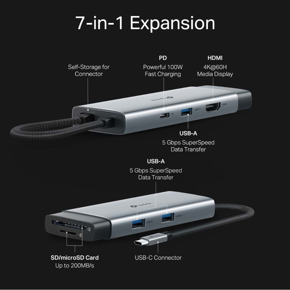 Tp-Link UH7021C USB Type-C 7 si 1 arada Hub