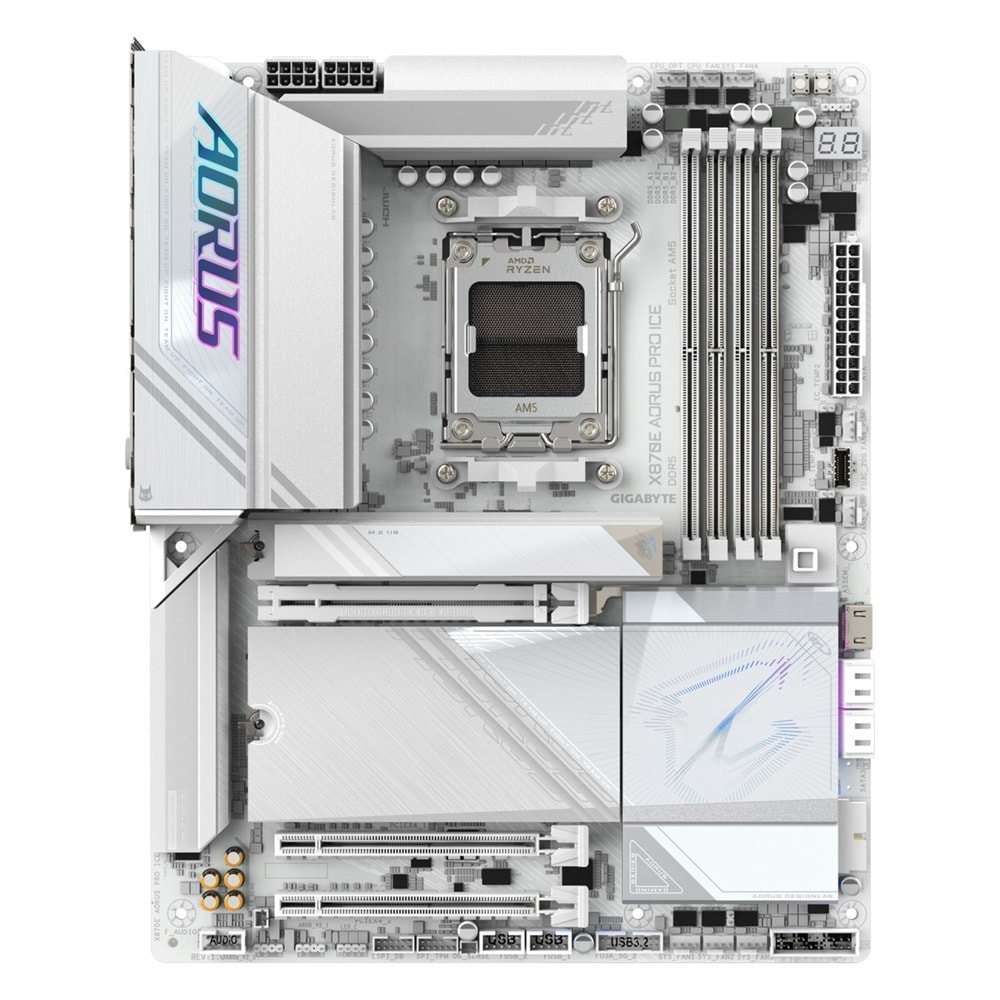 Gigabyte X870E-AORU-PRO-ICE X870E AORUS PRO ICE DDR5 8200 OC AM5 USB4 WiFi7 PCIe 5.0 ATX Anakart