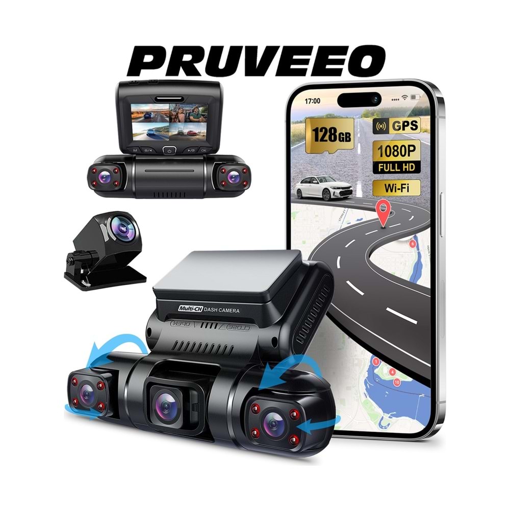 PRUVEEO D90-4CH FHD WI-FI GPS + 128GB SD Kart Kame