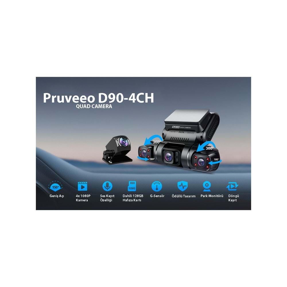 PRUVEEO D90-4CH FHD WI-FI GPS + 128GB SD Kart Kame