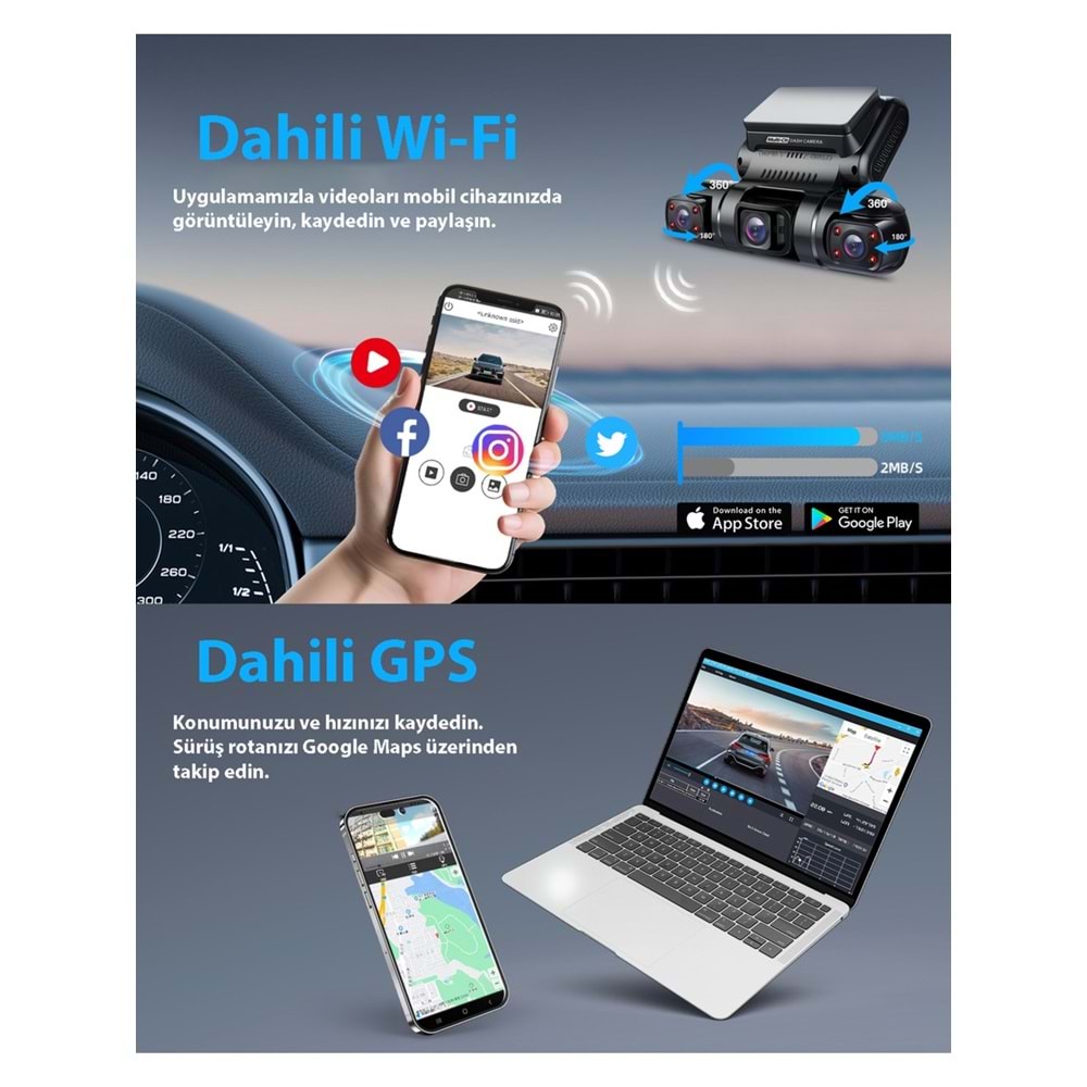 PRUVEEO D90-4CH FHD WI-FI GPS + 128GB SD Kart Kame