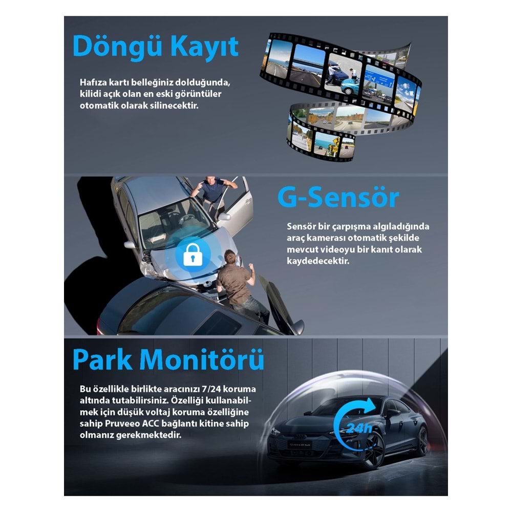 PRUVEEO D90-4CH FHD WI-FI GPS + 128GB SD Kart Kame
