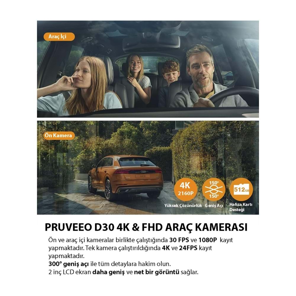 PRUVEEO D30 WI-FI 4K Araç Kamerası