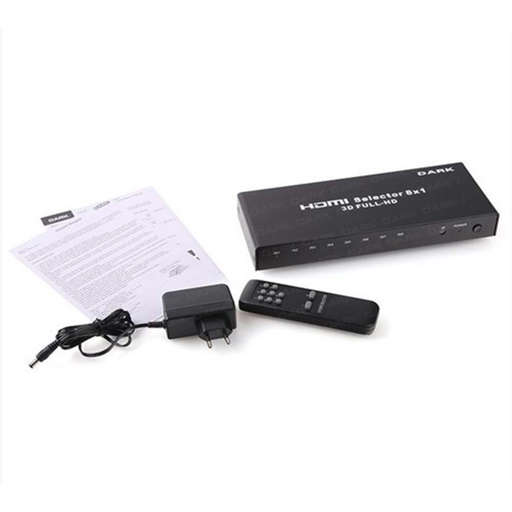 Dark Full HD 8 Giriş 1 Çıkışlı Uzaktan Kumandalı HDMI Switch (Seçici) (DK-HD-SW8X1)
