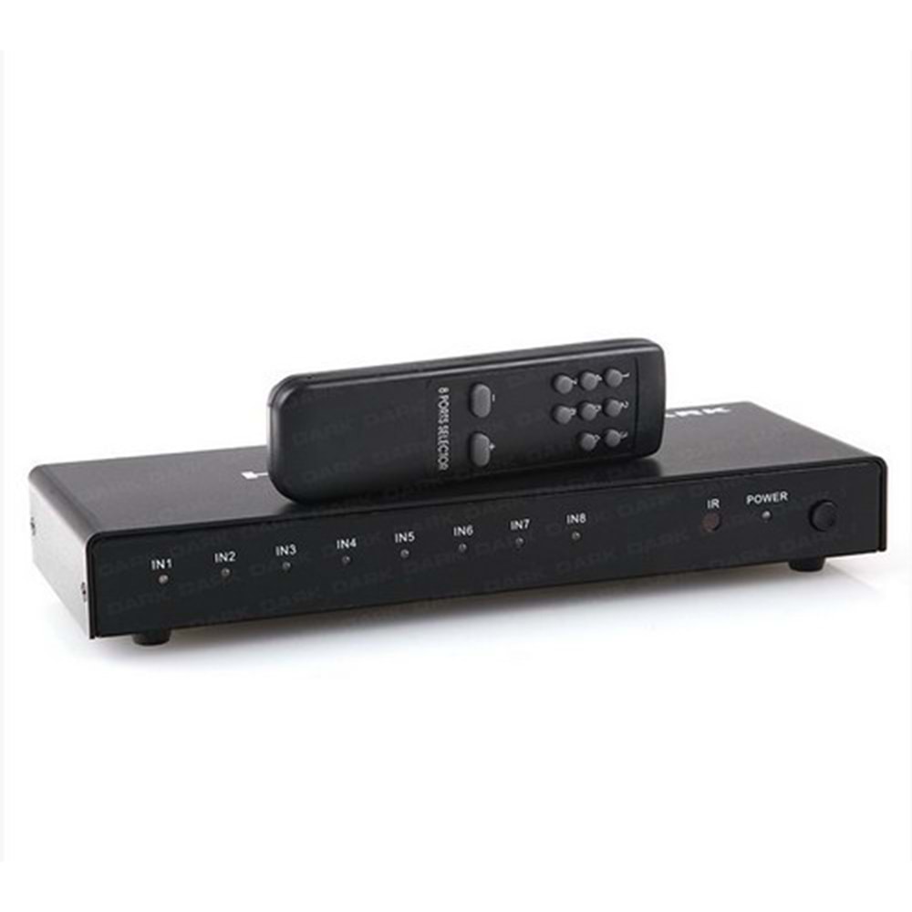 Dark Full HD 8 Giriş 1 Çıkışlı Uzaktan Kumandalı HDMI Switch (Seçici) (DK-HD-SW8X1)
