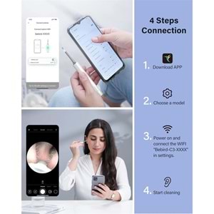 Bebird T5 3MP Kamera 3.5MM Lens Şarjlı Wifi Görüntülü Kulak Temizleyici Yeşil