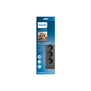 Philips SPN3140A/62 4 Soket Akım Korumalı Priz 900 Joules 2Mt Kablo (Gri)