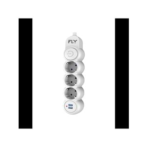 FLY 3393-01 3 Soket 2 USB Akım Korumalı Priz 2.1A Anahtarlı 2Mt Kablo (Beyaz)