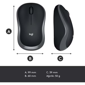 Logitech M185 Kablosuz Mouse Usb Siyah-Gri 910-002235