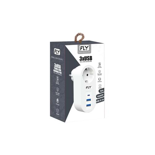 FLY 3400-01 1 Soket 2 USB 1 Type-C Akım Korumalı Priz 2.1A (Beyaz)