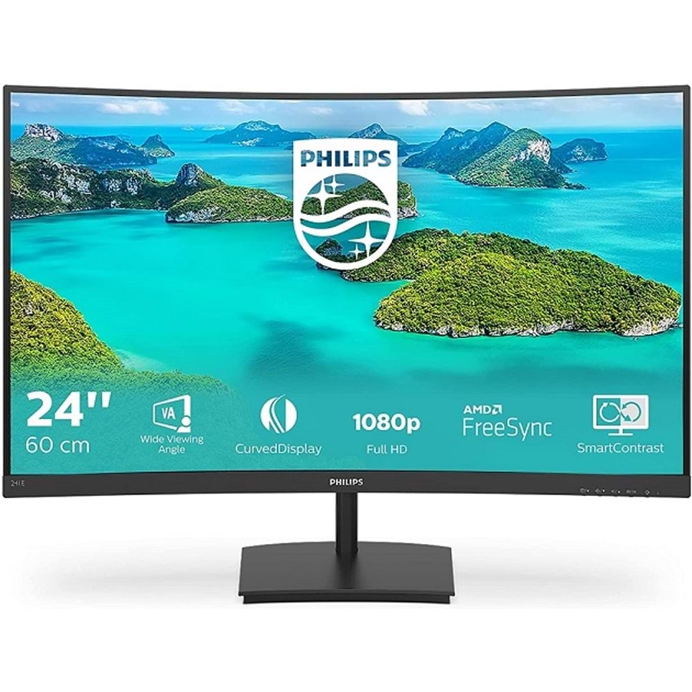 Philips 24 LED 1920x1080 4Ms 75Hz VGA HDMI Kavisli Siyah LCD Monitör 241E1SC-00