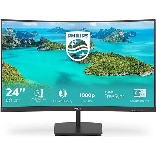 Philips 24 LED 1920x1080 4Ms 75Hz VGA HDMI Kavisli Siyah LCD Monitör 241E1SC-00