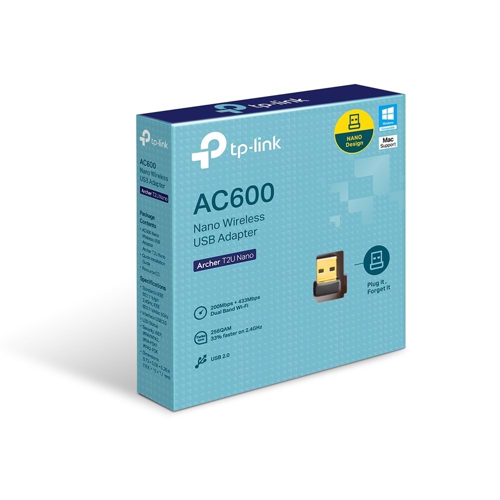 TP-Link Archer T2U Nano AC 600 Mbps Nano Wireless USB Adaptör