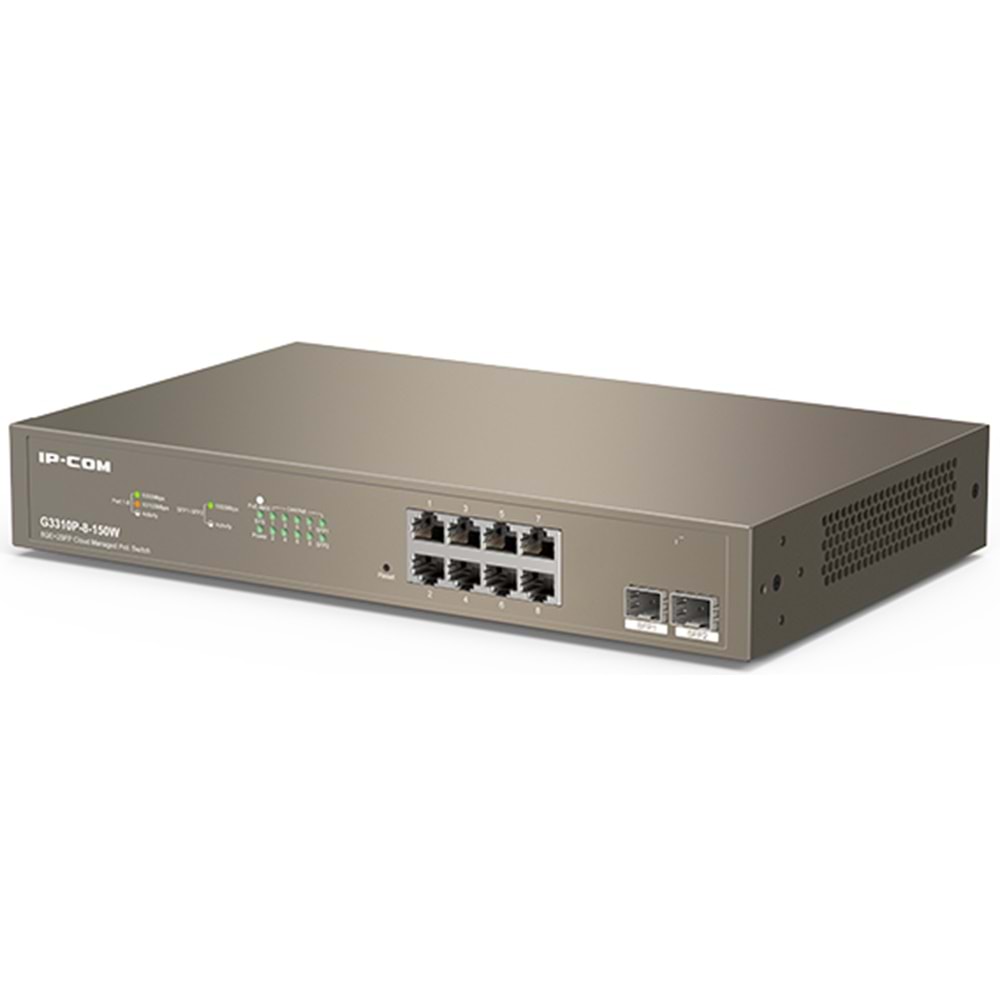 IP-COM G3310P-8-150W 8 Port + 2X1GB SFP Uplink CLOUD Yönetilebilir Rackmount 130W POE Switch