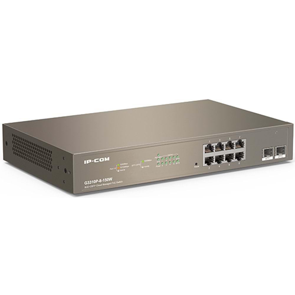 IP-COM G3310P-8-150W 8 Port + 2X1GB SFP Uplink CLOUD Yönetilebilir Rackmount 130W POE Switch