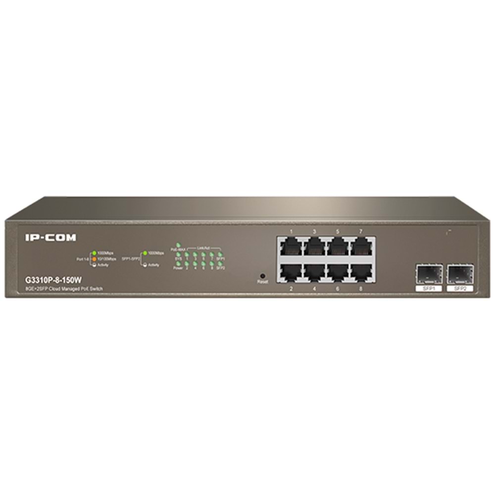 IP-COM G3310P-8-150W 8 Port + 2X1GB SFP Uplink CLOUD Yönetilebilir Rackmount 130W POE Switch