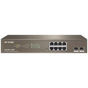 IP-COM G3310P-8-150W 8 Port + 2X1GB SFP Uplink CLOUD Yönetilebilir Rackmount 130W POE Switch