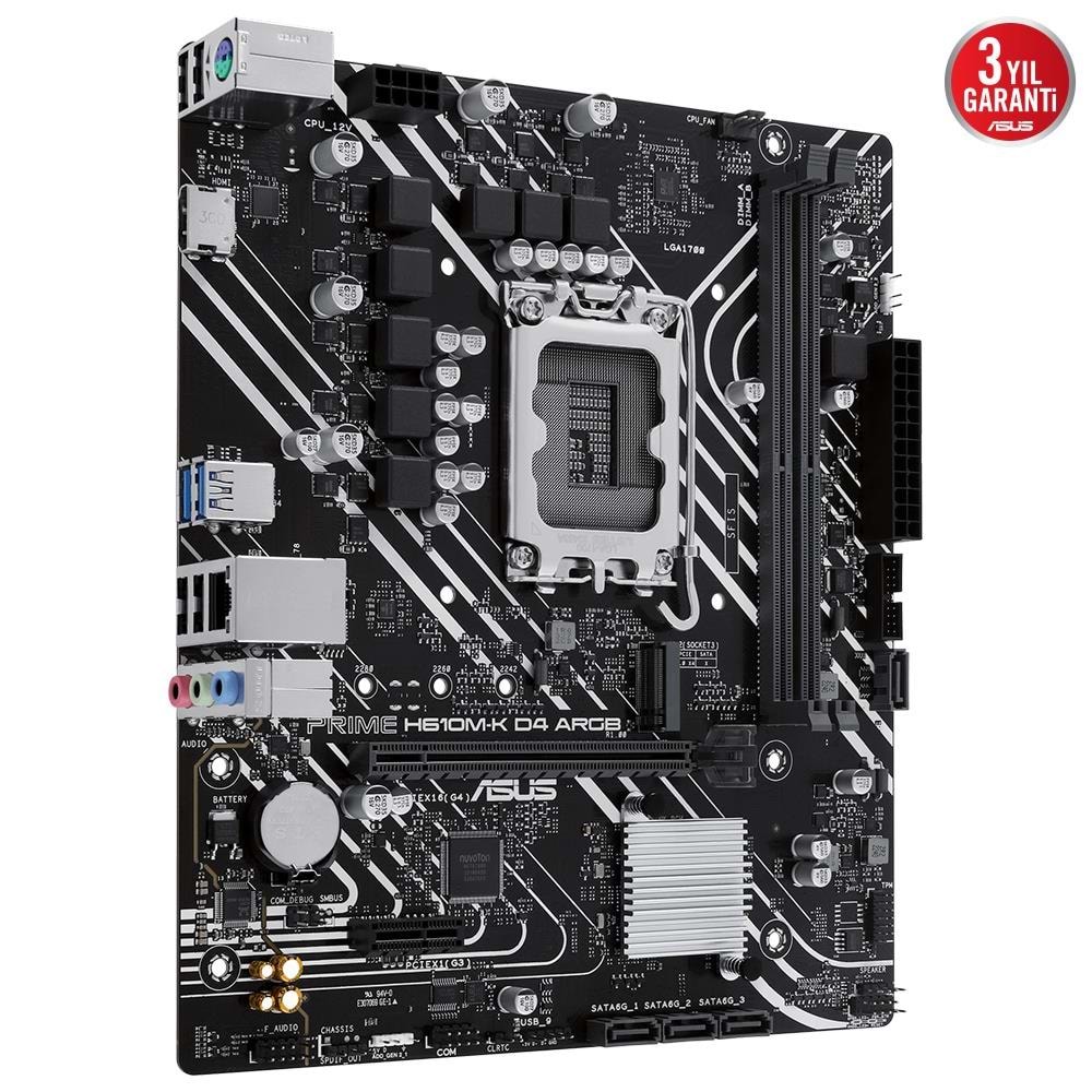 Asus Prime H610M-K D4 DDR4 3200MHZ 1XVGA 1XHDMI 1XM.2 USB 3.2 MatX 1700P Anakart