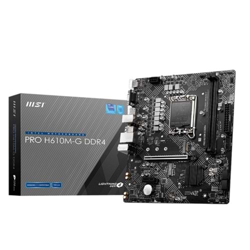Msi PRO H610M-G DDR4 3200MHZ 1XVGA 1XHDMI 1XDP 1XM.2 USB 3.2 MatX 1700P Anakart
