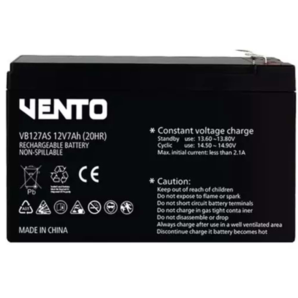Vento VB127AS 12V 7AH Bakımsız Kuru Akü