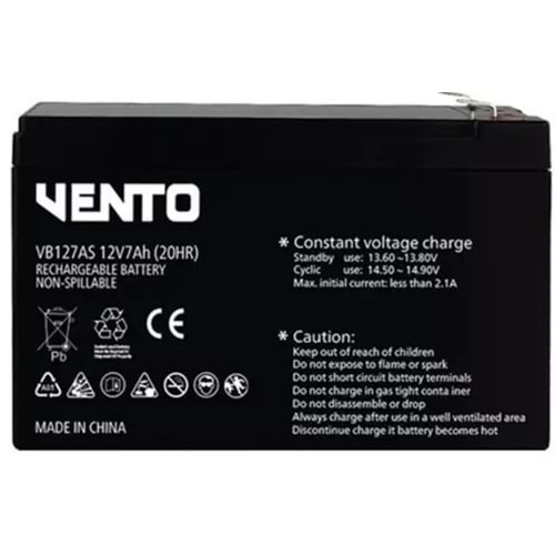 Vento VB127AS 12V 7AH Bakımsız Kuru Akü