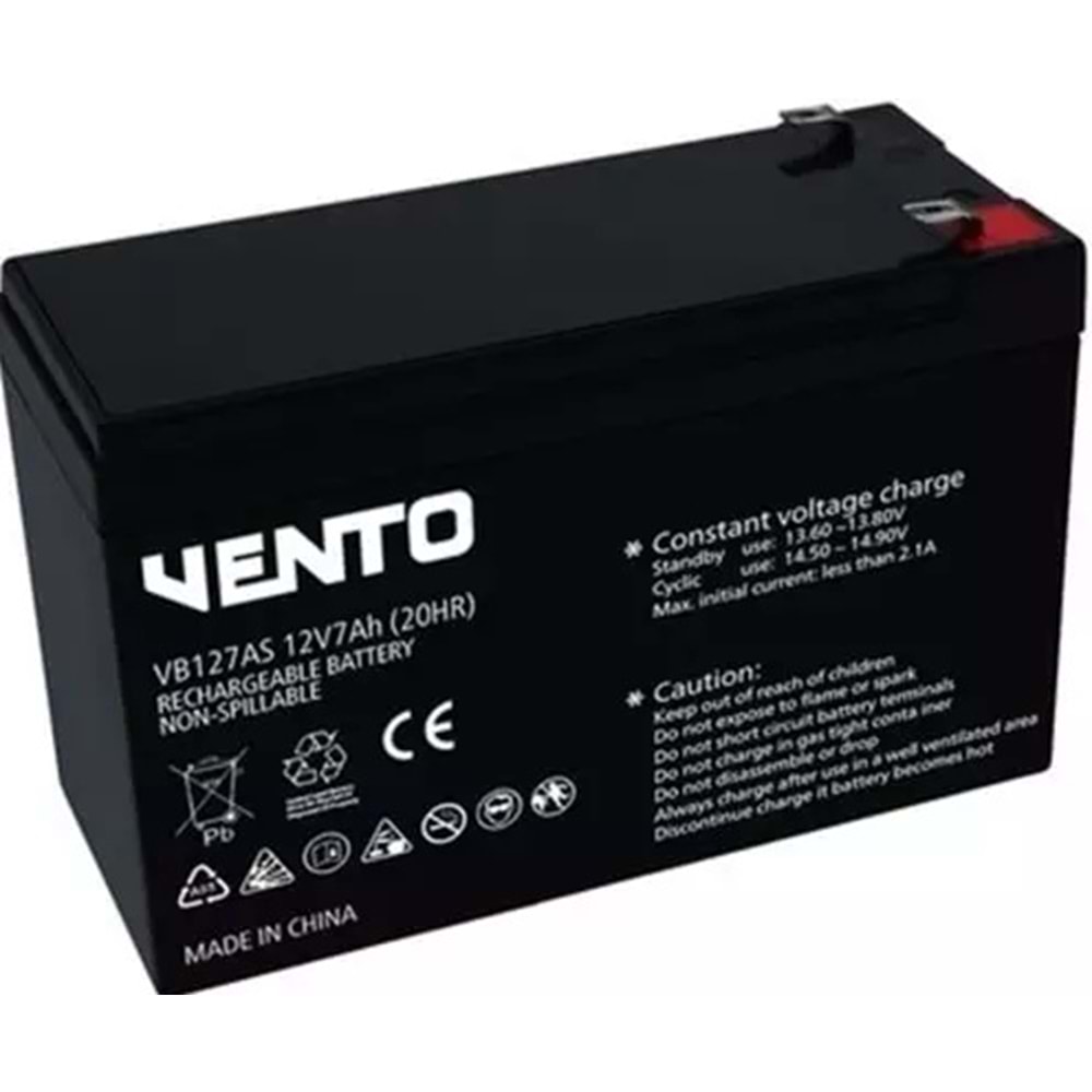 Vento VB127AS 12V 7AH Bakımsız Kuru Akü