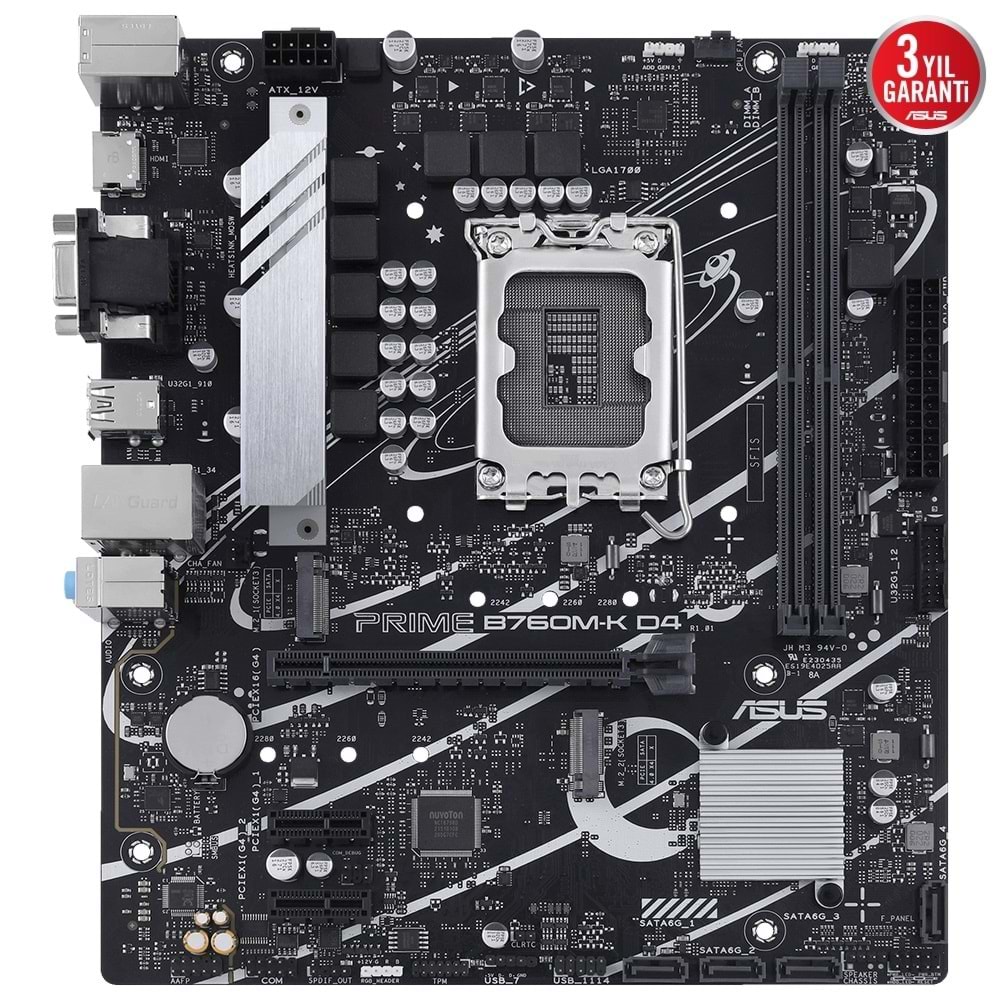 Asus PRIME B760M-K D4 DDR4 5333MHZ 1XVGA 1XHDMI 2XM.2 USB 3.2 1700P MATX Anakart