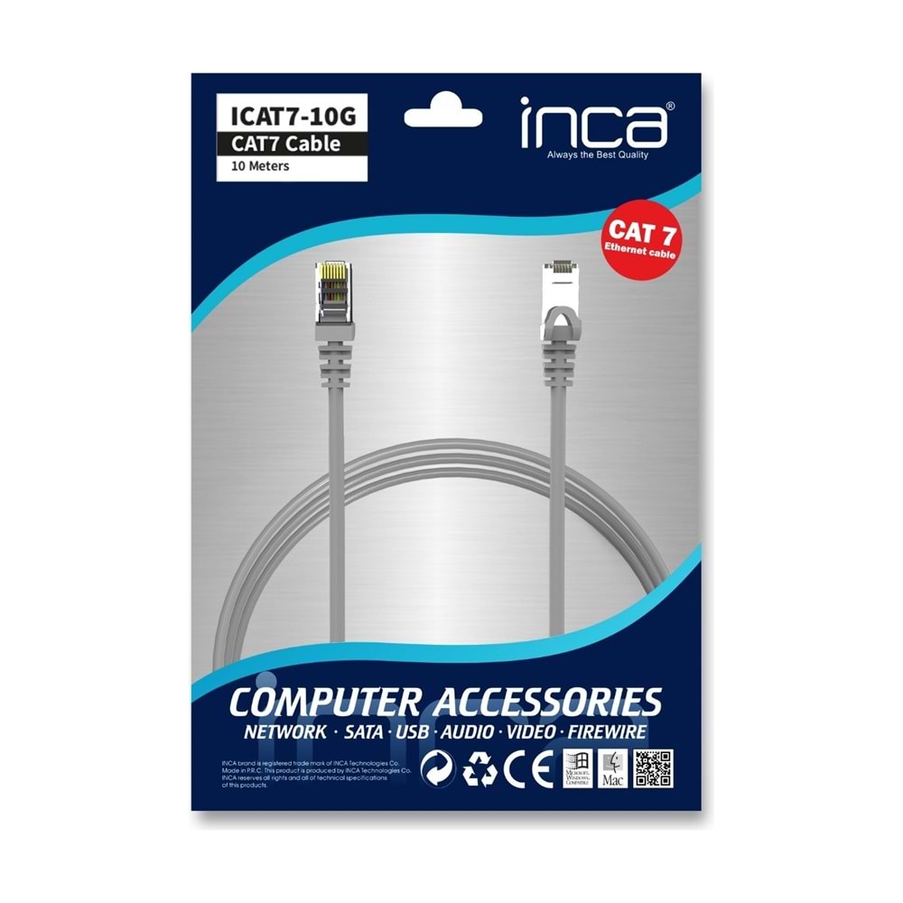 Inca ICAT7-10TG CAT7 10MT S/FTP Patch Kablo Gri