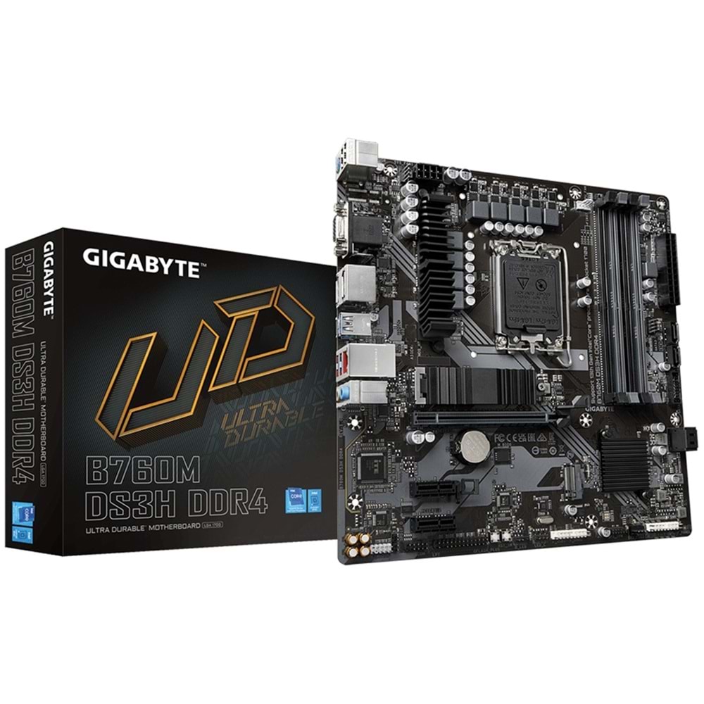 Gigabyte B760M DS3H DDR4 5133MHZ 1XVGA 1XHDMI 1XDP 1XM.2 MATX 1700P Anakartlar