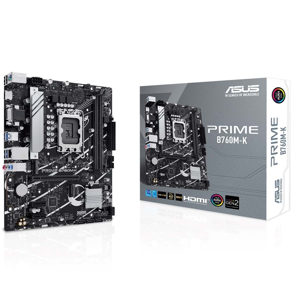 Asus Prime B760M-K DDR5 8000MHz 1XVGA 1XHDMI 2XM.2 USB 3.2 MATX 1700P Anakart (12. ve 13. Nesil işlemci uyumlu)