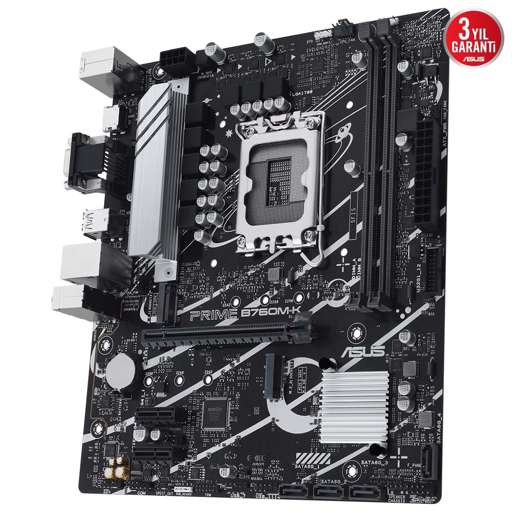 Asus Prime B760M-K DDR5 8000MHz 1XVGA 1XHDMI 2XM.2 USB 3.2 MATX 1700P Anakart (12. ve 13. Nesil işlemci uyumlu)