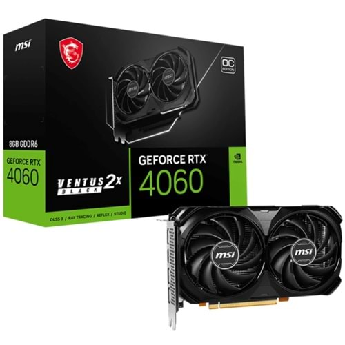 Msi Geforce RTX4060 Ventus 2X Black 8G OC 8GB GDDR6 128Bit 1XHDMI 3XDP Ekran Kartı