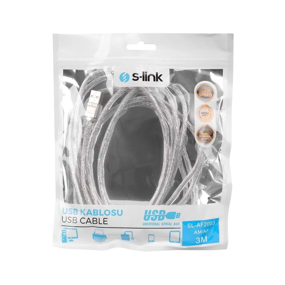 S-link SL-AF2003 Usb2.0 Şeffaf Uzatma Kablo (3m)