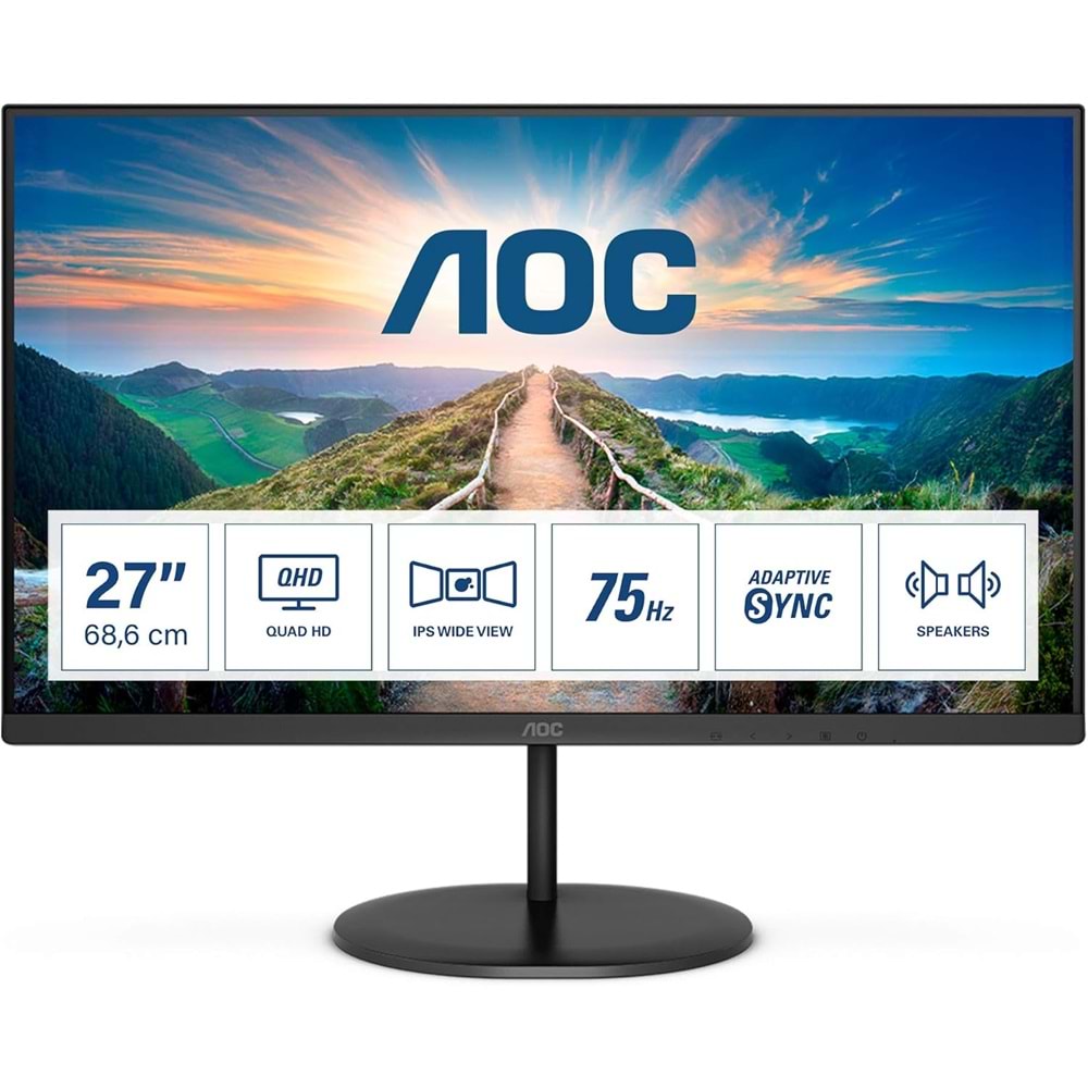 Aoc Q27V4EA 1Ms 100Hz 1XHDMI 1XDP USB 3.2 2560C1440 Hoparlör Çerçevesiz Flicker-Free Vesa Siyah 27